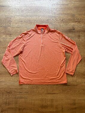 FootJoy Golf Striped Quarter Zip Pullover Sweater Men's Orange Outdoor Fall Logo